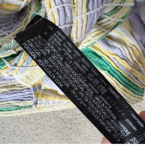 Zara Mini Dress Shirred Skirt Pastel Stripe Long Sleeve Cotton Mini Dress Large - Picture 13 of 15